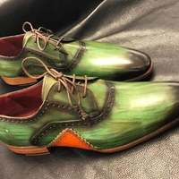 New Pure Handmade Green Shaded Leather Lace up Brogue Shoes for Men's - Thumbnail 1