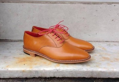 New Pure Handmade Tan Leather Lace up Shoes for Men's