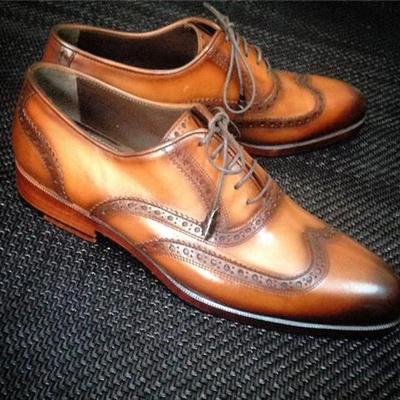 New pure handmade tan shaded leather lace up brogue shoes for men's