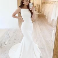 Elegant Mermaid Square Neck White Satin Wedding Dresses - Thumbnail 1