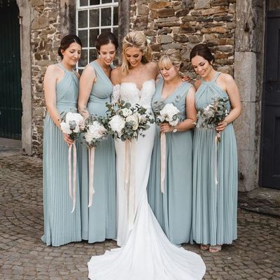Mint chiffon halter long bridesmaid dresses 2021 - Thumbnail 2