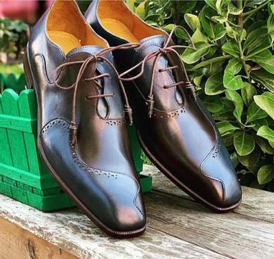 New Pure Handmade Two Tone Color Leather Lace up Shoes for Men's