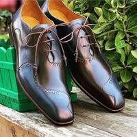 New Pure Handmade Two Tone Color Leather Lace up Shoes for Men's - Thumbnail 4