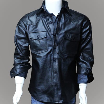 Men's real lambskin genuine leather shirt stylish biker shirt for men's - Thumbnail 4
