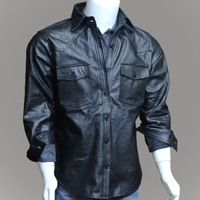 Men's Real Lambskin Genuine Leather Shirt Stylish Biker Shirt for men's - Thumbnail 3