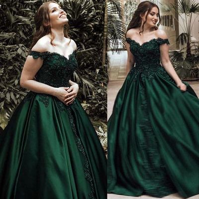 Green Ball Gown Prom Dress V Neck Off the Shoulder Lace Appliques Beaded Formal Evening Dresses Long Party Gowns,849