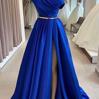 Royal Blue Off Shoulder Prom Dress V Neck Plus Size High Slit Women Formal Evening Dresses Long Party Gowns,850 - Thumbnail 2