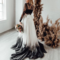 Two Piece Black Wedding Dresses Bridal Gown with Sleeves,853 - Thumbnail 1