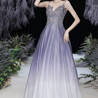 Stylish v neck lace long prom dress evening dress - Thumbnail 2