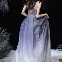 Stylish v neck lace long prom dress evening dress - Thumbnail 4