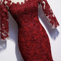Burgundy lace long prom dress mermaid evening dress - Thumbnail 1