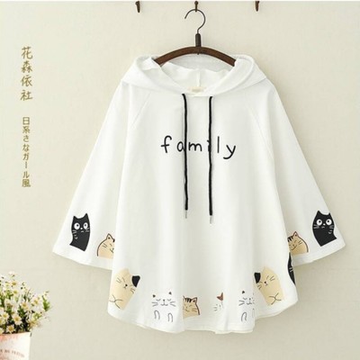 Kawaii cats print vintage retro cotton hoodie