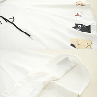 Kawaii Cats Print Vintage Retro Cotton Hoodie - Thumbnail 3