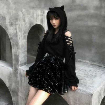 Gothic harajuku black cat ears hoodie