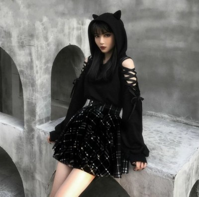 Gothic Harajuku Black Cat Ears Hoodie