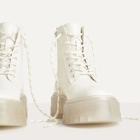 Stylish Transparent Heels Lace up Motorcycle Boots - Thumbnail 1