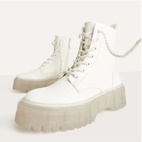 Stylish Transparent Heels Lace up Motorcycle Boots - Thumbnail 2