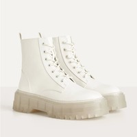 Stylish Transparent Heels Lace up Motorcycle Boots - Thumbnail 3
