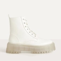 Stylish Transparent Heels Lace up Motorcycle Boots - Thumbnail 4