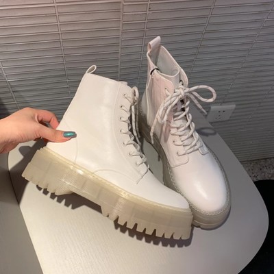 Stylish transparent heels lace up motorcycle boots - Thumbnail 4