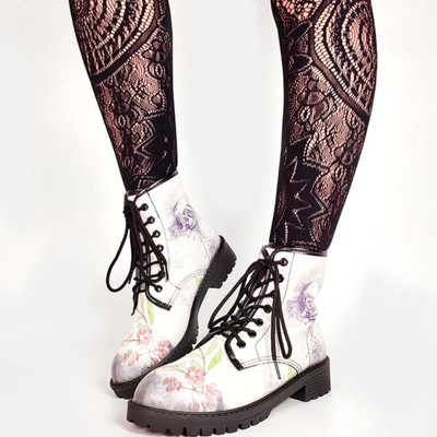 Skulls and flowers lace up boots - Thumbnail 3