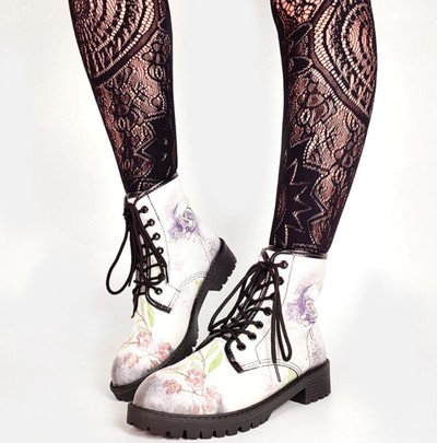 Skulls and Flowers Lace up Boots