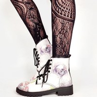 Skulls and Flowers Lace up Boots - Thumbnail 2