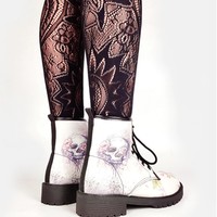 Skulls and Flowers Lace up Boots - Thumbnail 5