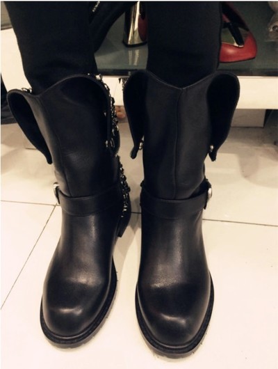Black Leather Rivets Women's Boots