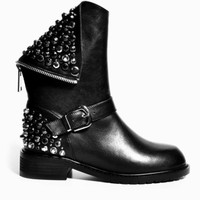Black Leather Rivets Women's Boots - Thumbnail 4