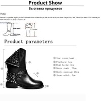 Black Leather Rivets Women's Boots - Thumbnail 5