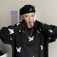 Gothic Butterfly Black Pullover Sweater - Thumbnail 1