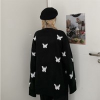 Gothic Butterfly Black Pullover Sweater - Thumbnail 2