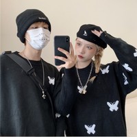 Gothic Butterfly Black Pullover Sweater - Thumbnail 3
