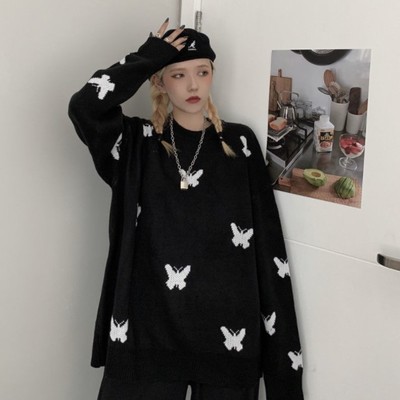 Gothic butterfly black pullover sweater