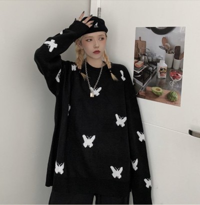 Gothic Butterfly Black Pullover Sweater