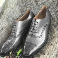 Mens Gray Oxfords Brogues Lace Up Cap Toe Formal Wear Handmade Shoes - Thumbnail 1