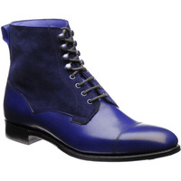 High Ankle Blue Rounded Cap Toe Handmade Genuine Leather Lace Up Stylish Boots - Thumbnail 4