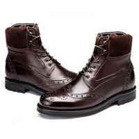 Coffee Brown High Ankle Party Wear Wing Tip Stylish Brogues Toe Men Boots - Thumbnail 4