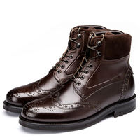 Coffee Brown High Ankle Party Wear Wing Tip Stylish Brogues Toe Men Boots - Thumbnail 1