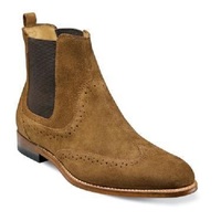 Men's High Ankle Brown Wing Tip Plain Rounded Toe Genuine Suede Leather Boots - Thumbnail 4