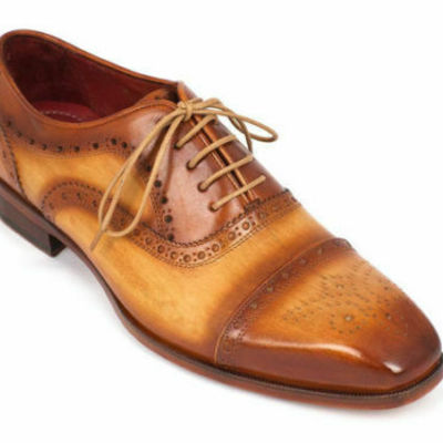 Mens handmade shoes cap toe oxfords tan brown leather formal wear casual boots - Thumbnail 3