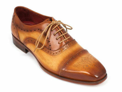 Mens Handmade Shoes Cap Toe Oxfords Tan Brown Leather Formal Wear Casual Boots