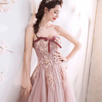 Cute tulle lace long A line prom dress evening dress - Thumbnail 2