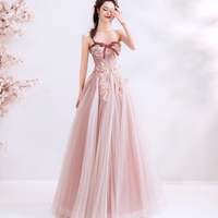 Cute tulle lace long A line prom dress evening dress - Thumbnail 3
