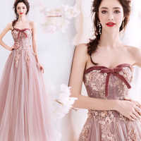 Cute tulle lace long A line prom dress evening dress - Thumbnail 5