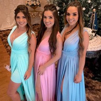 Elegant Sheath V Neck Poly-Spandex Split Bridesmaid Dresses - Thumbnail 1
