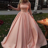 SP1475,Blush Pink Straight Across Neck A-line Satin Plain Long Prom Dress,Graduation Dance Dress - Thumbnail 2