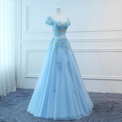 Sp1477,2021 prom dresses long blue evening dresses foral tulle dress women formal party gown fashionable bride gown corset back quality custom made - Thumbnail 4