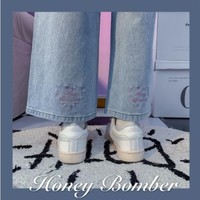 Cute Hearts Embroidery Wide Leg Denim Pants - Thumbnail 3